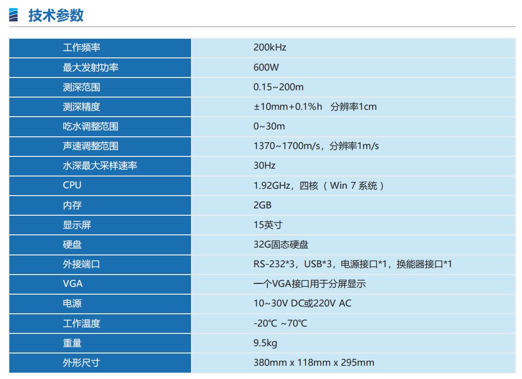 中海達HD-550全數(shù)字測深儀技術參數(shù)